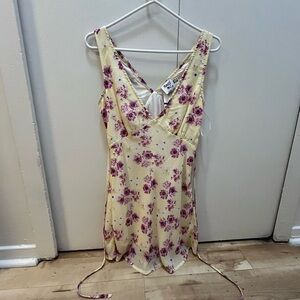 Princess Polly Yellow Dress with Purple Floral Design